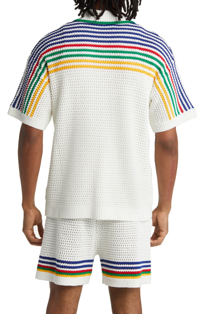 Casablanca Rainbow Crochet Stitch Short Sleeve Button-Up Shirt, Alternate, color,
