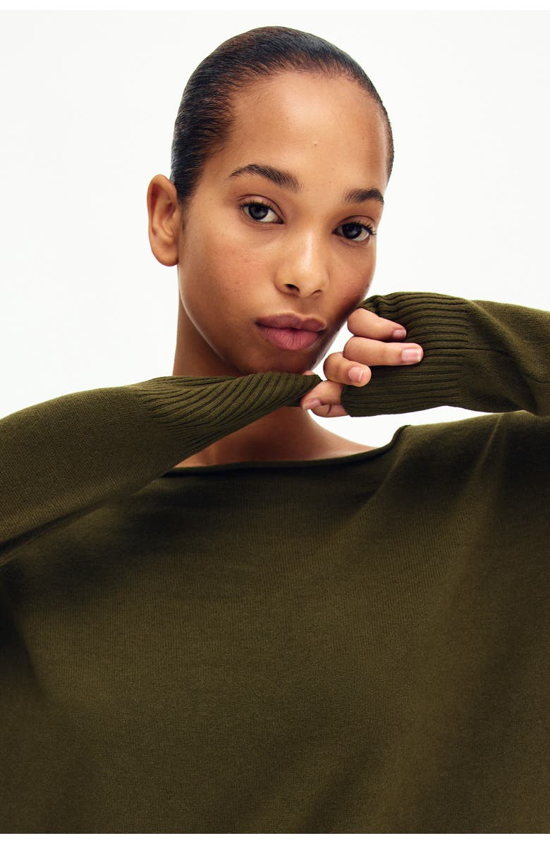 H&M Off-the-shoulder Jumper, Alternate, color, Olive Green