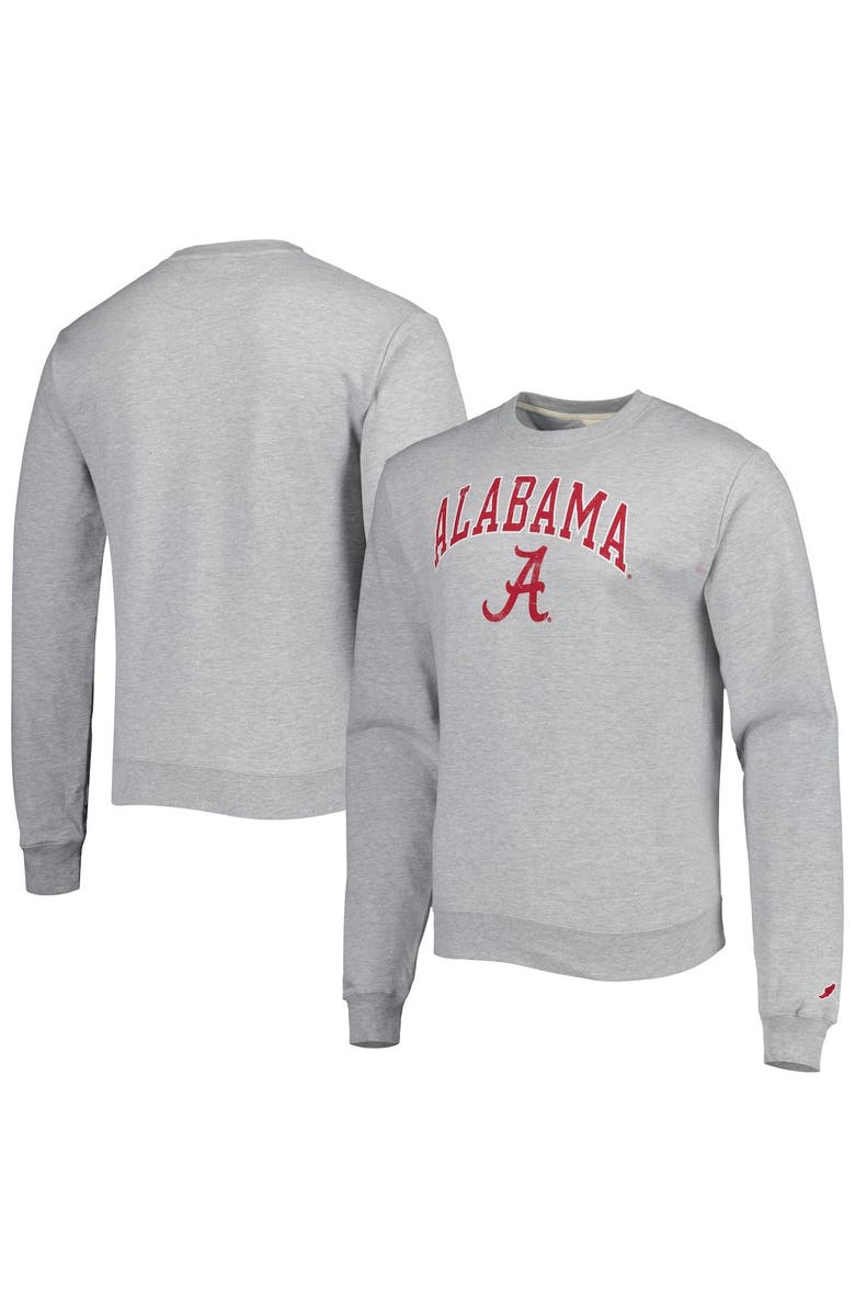 LEAGUE COLLEGIATE WEAR Men's League Collegiate Wear Heather Gray Alabama Crimson Tide 1965 Arch Essential Lightweight Pullover Sweatshirt, Alternate, color,