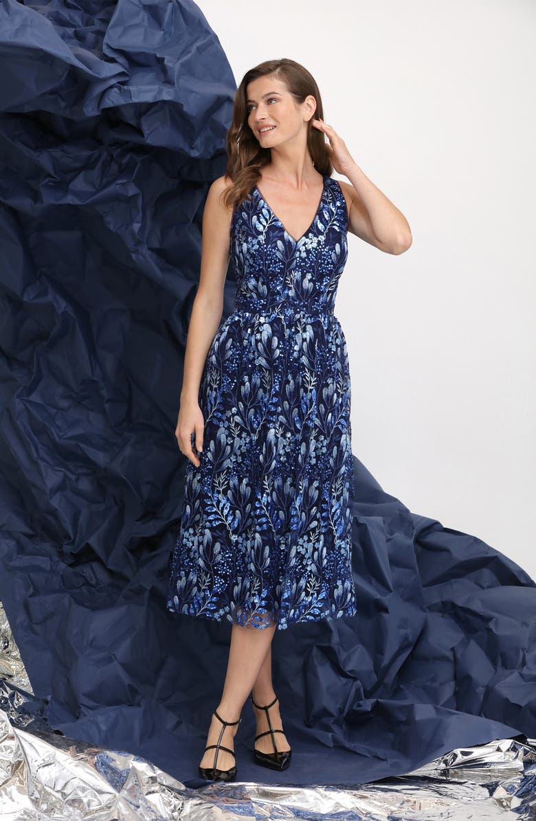 Maggy London Woodland Sequin Embroidered Sleeveless Midi Dress, Alternate, color,