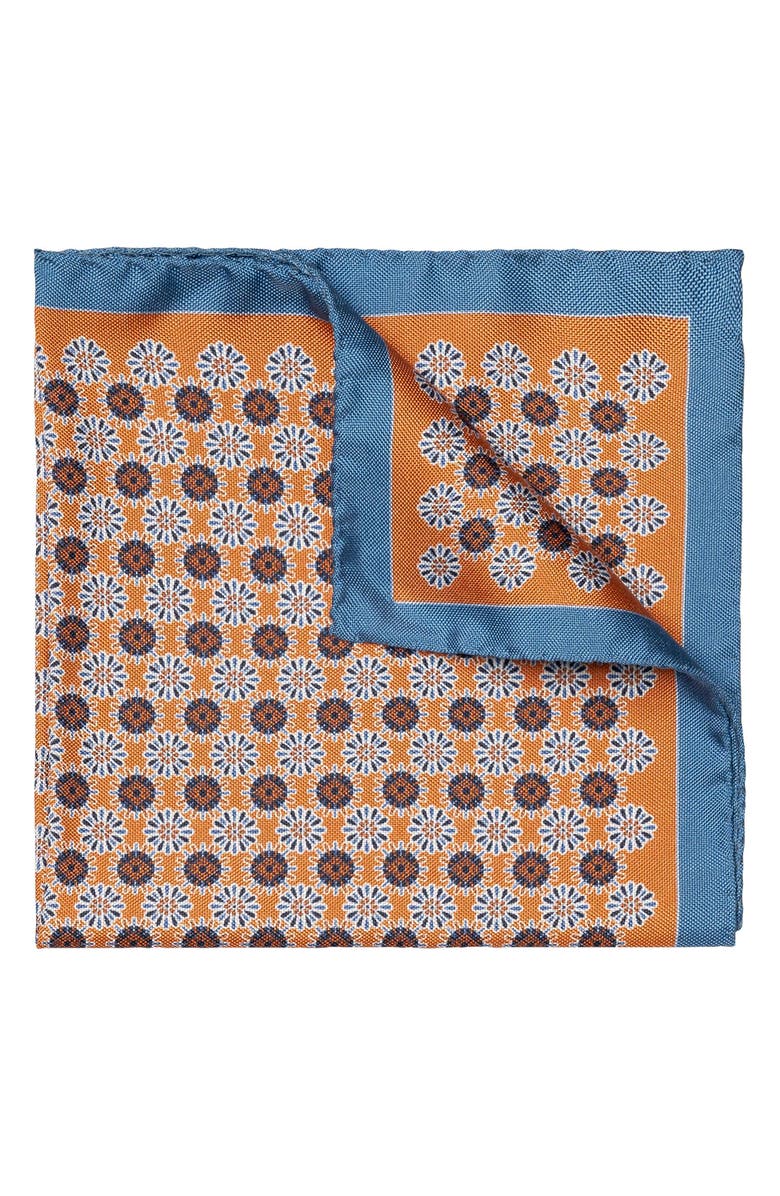 Eton Geometric Medallion Print Silk Pocket Square, Main, color, 