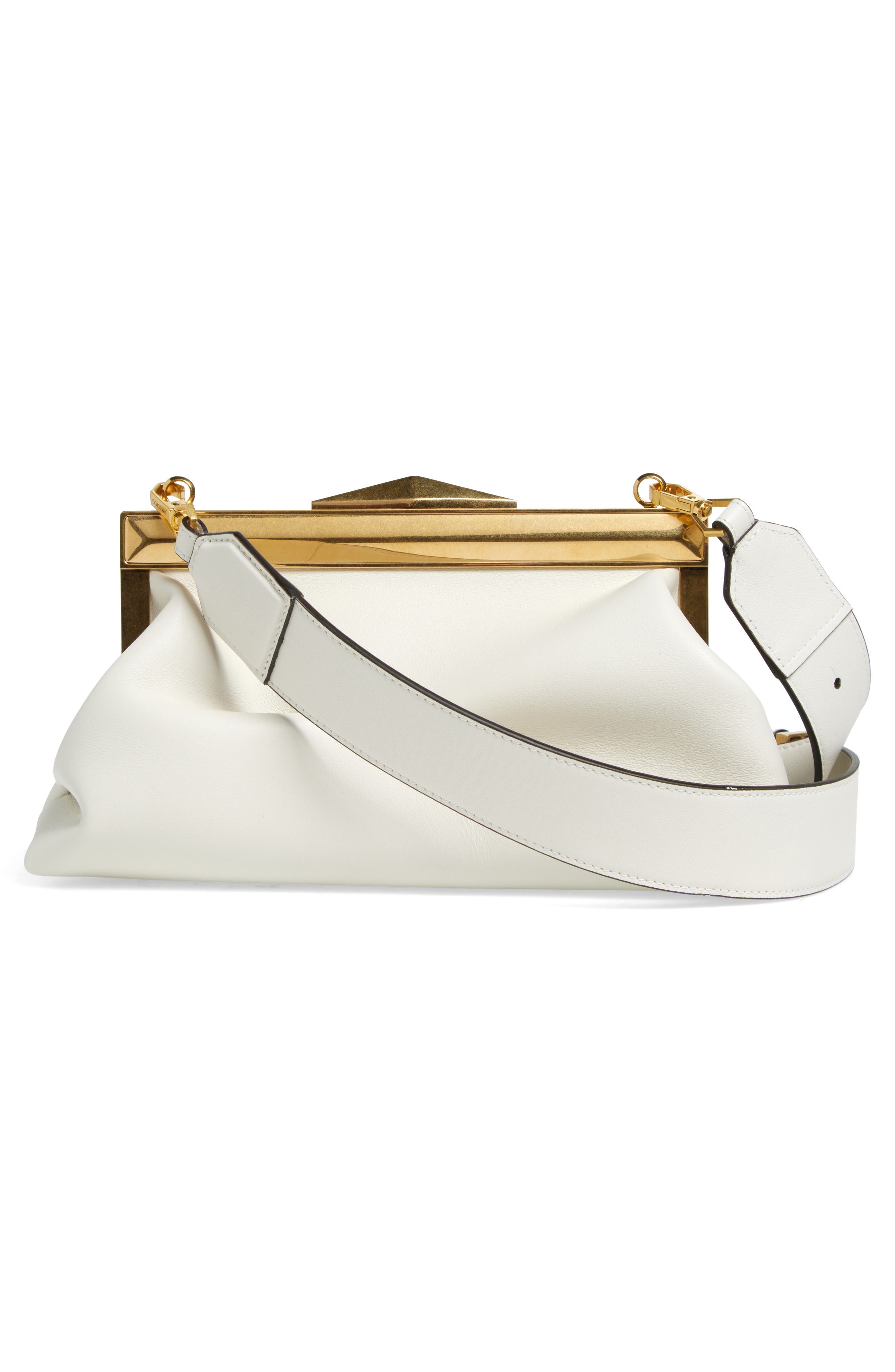 Jimmy Choo Diamond Leather Frame Clutch, Alternate, color, Latte