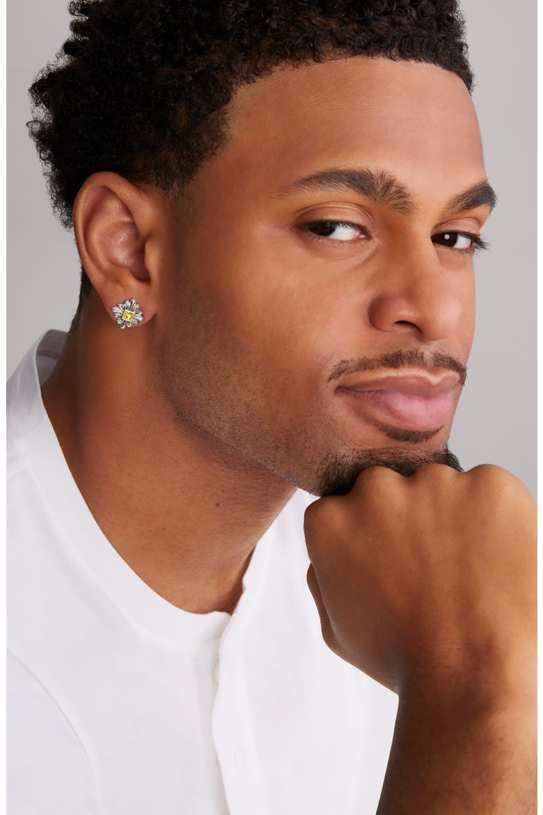 Men's Anthem Medieval Cross Stud Earrings, Alternate, color, TWO TONE