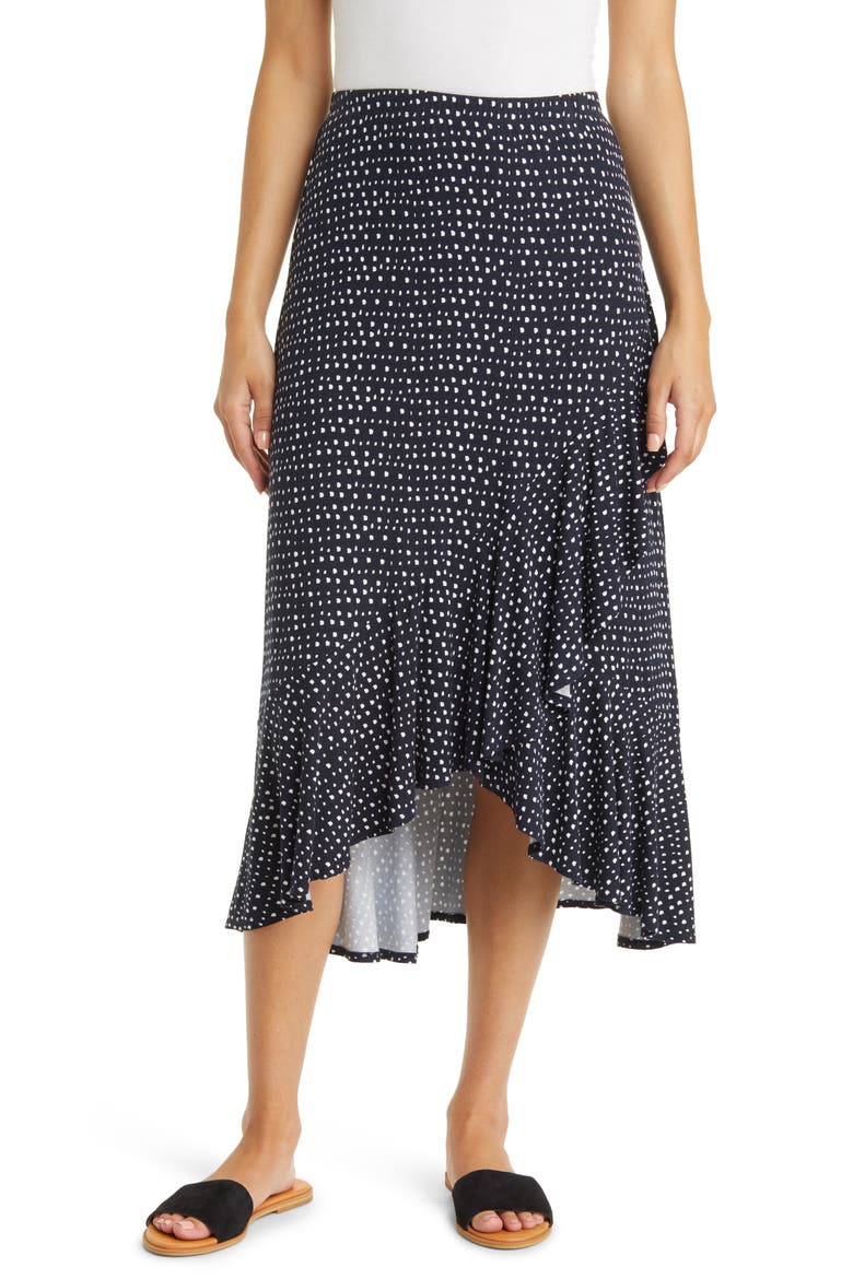 Flounce Midi Skirt, Main, color, BLACK/ IVORY
