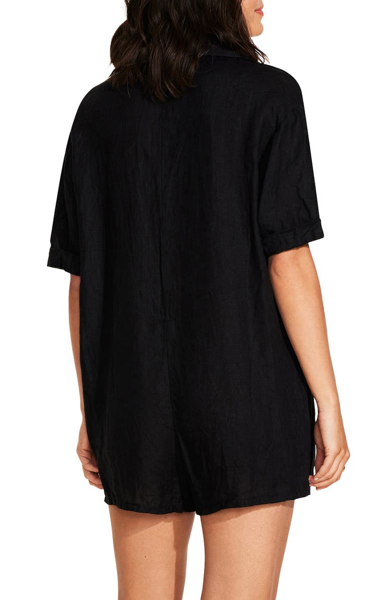 Vitamin A<sup>®</sup> Playa Linen Cover-Up Romper, Alternate, color, Black