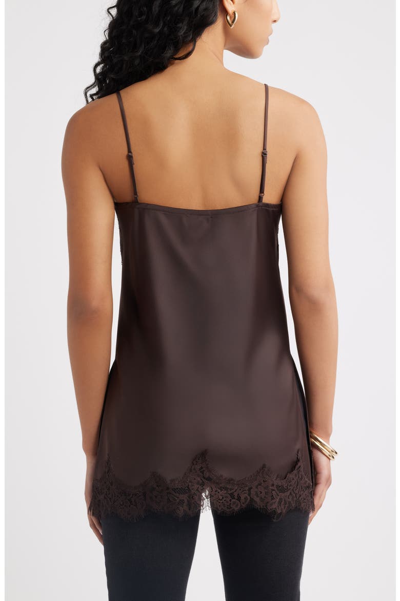 Lace Trim Satin Camisole, Alternate, color, BROWN SEAL