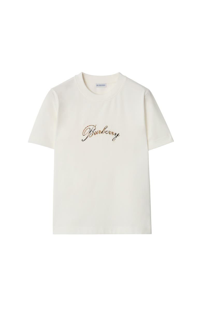 Burberry Check Cursive Logo Cotton T-shirt, Alternate, color, Chalk White