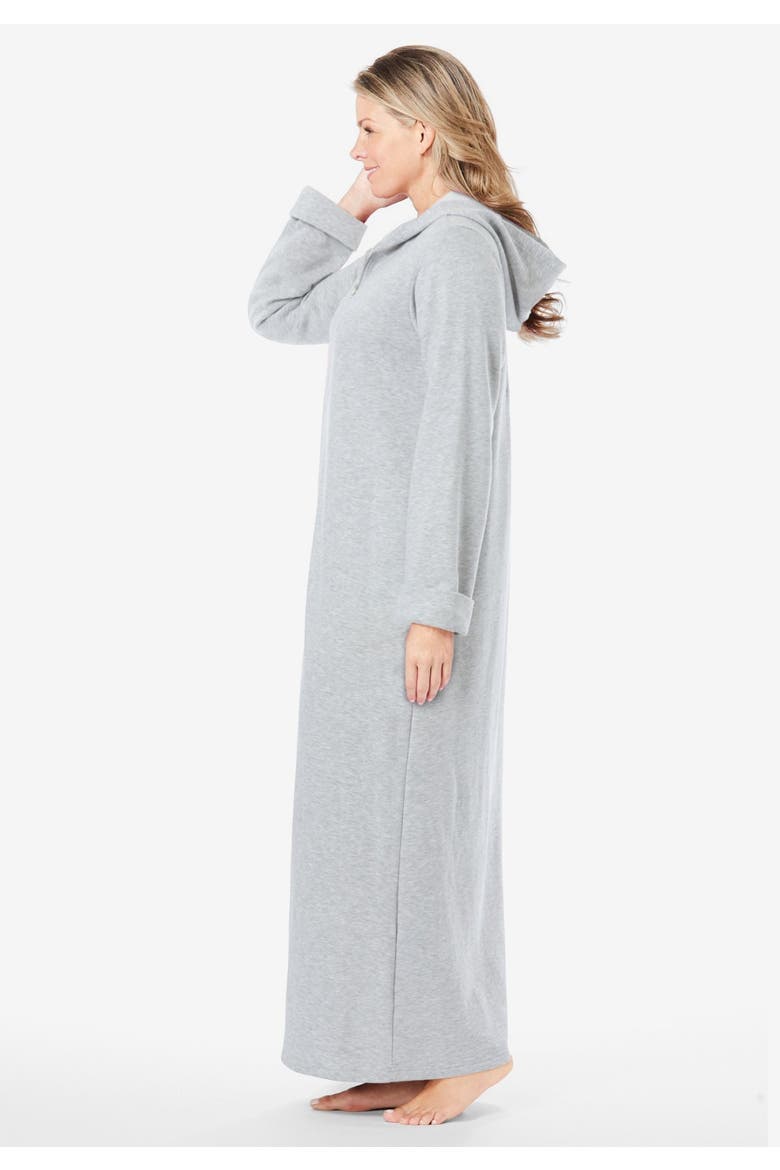 Long Hooded Fleece Sweatshirt Robe (plus), Alternate, color, HEATHER GREY