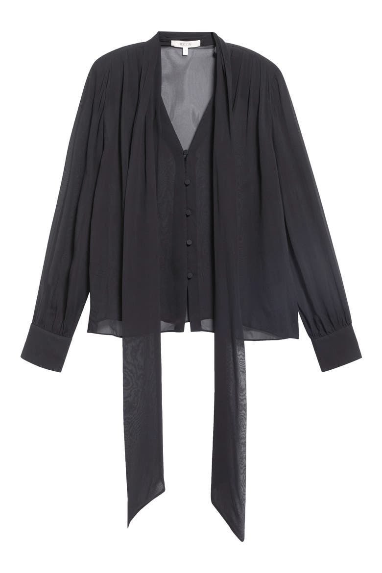 Kaila Tie Neck Chiffon Top, Alternate, color, JET