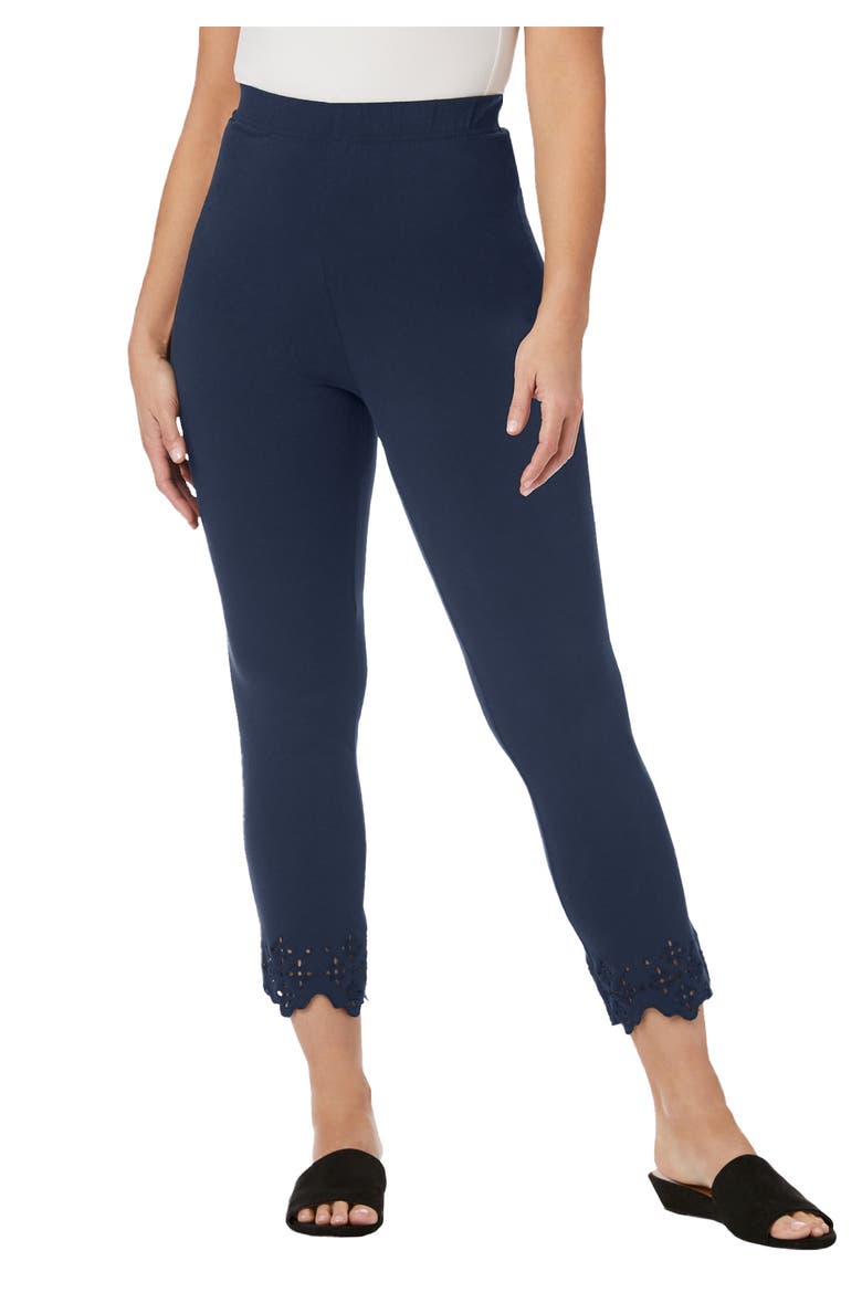 Stretch Cotton Eyelet Capri Legging, Main, color, NAVY FLORAL EYELET
