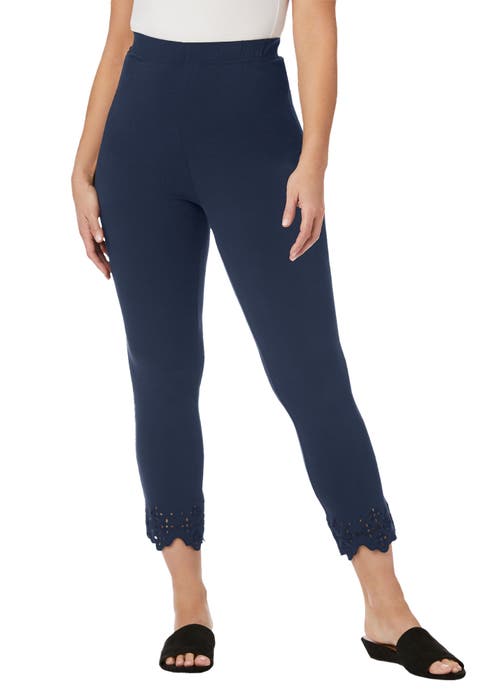 Stretch Cotton Eyelet Capri Legging (Plus)