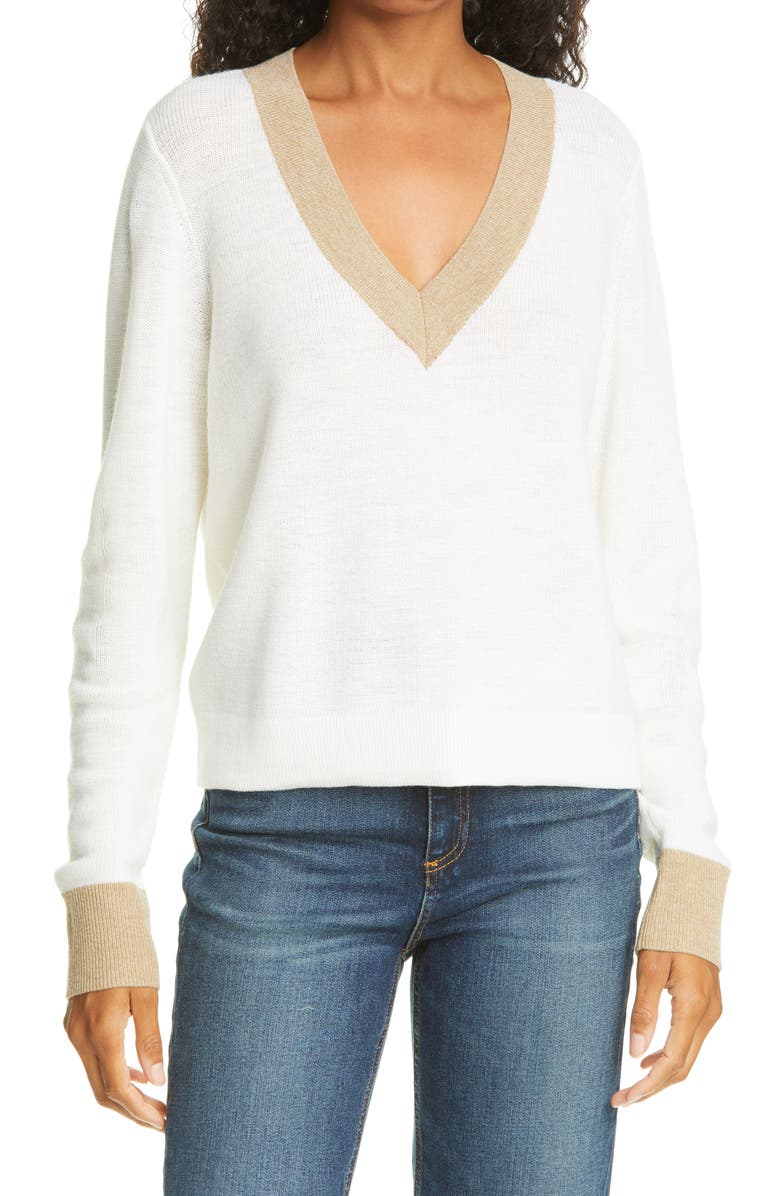 rag & bone Contrast Trim Merino Wool Crop Sweater, Main, color, 