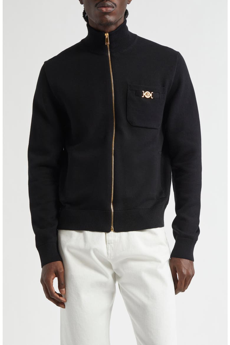 Medusa Biggie Cotton & Cashmere Blend Zip Cardigan, Main, color, BLACK