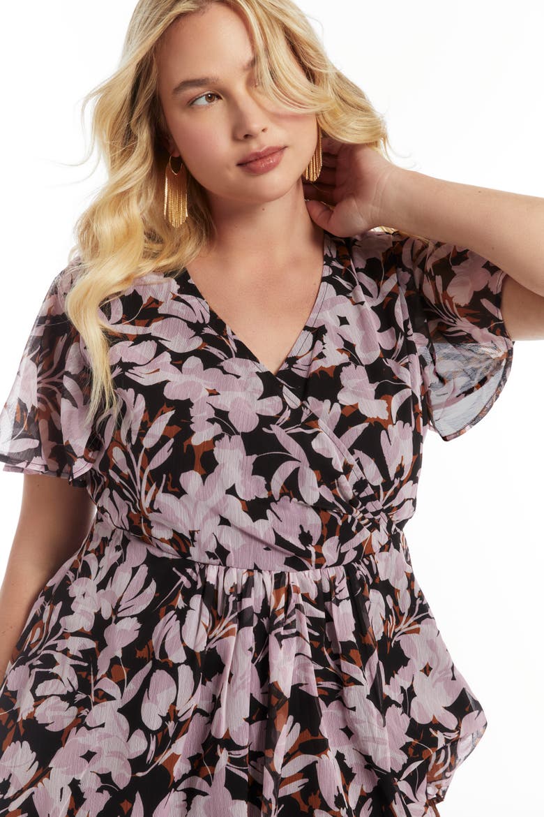 Faux Wrap Fit And Flare Top, Alternate, color, PAINTED PETALS