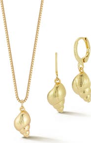 GLAZE JEWELRY Shell Drop Huggie Hoop Earrings & Necklace Set