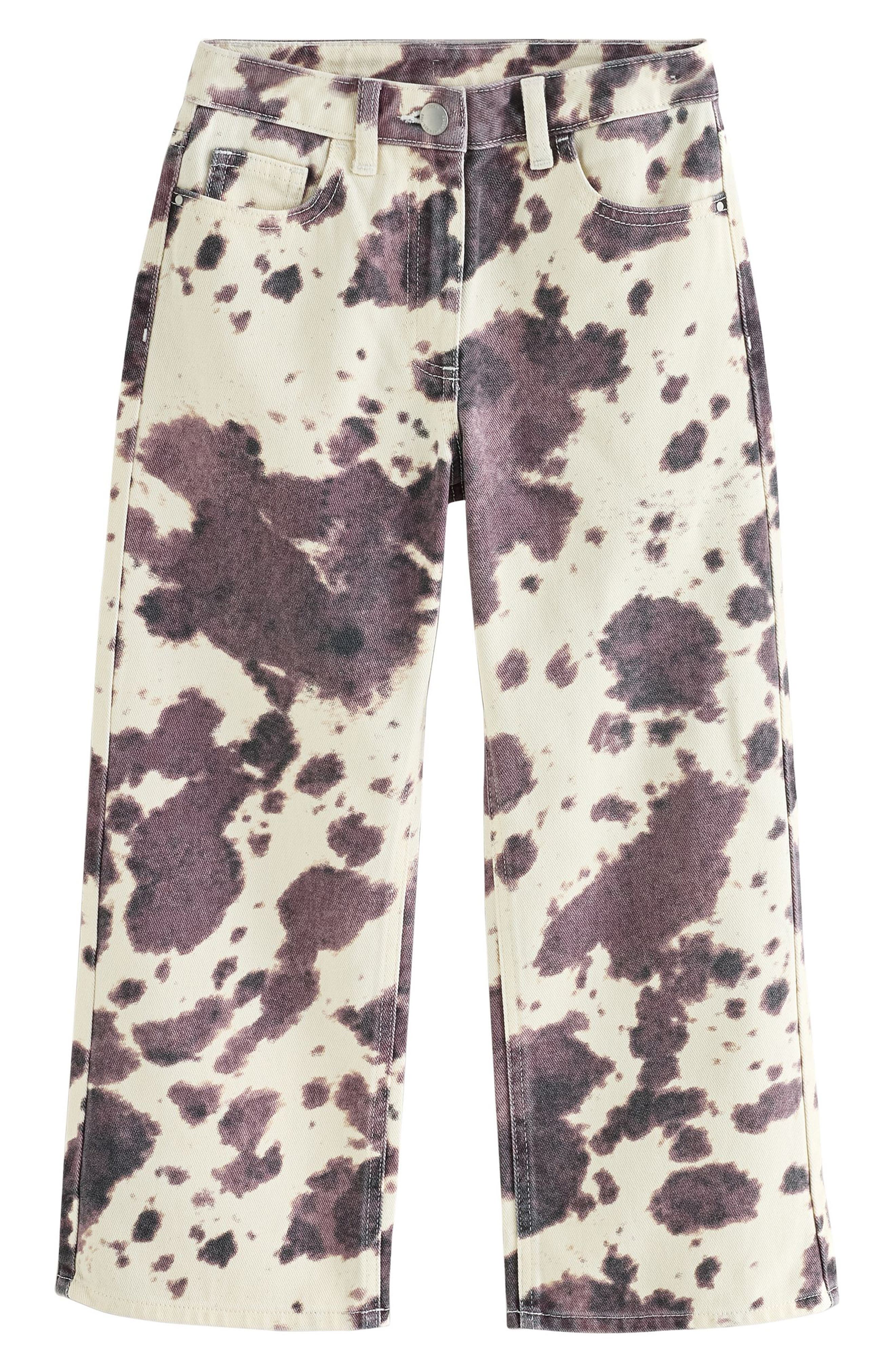 NEXT Kids' Cow Print Wide Leg Cotton Jeans