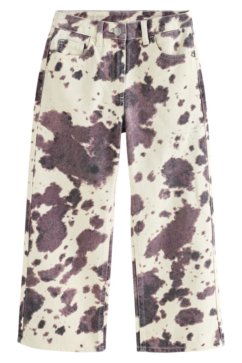 Kids' Cow Print Wide Leg Cotton Jeans, Main, color, MULTI