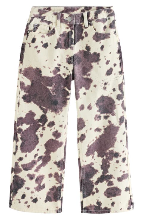 Kids' Cow Print Wide Leg Cotton Jeans (Big Kid)