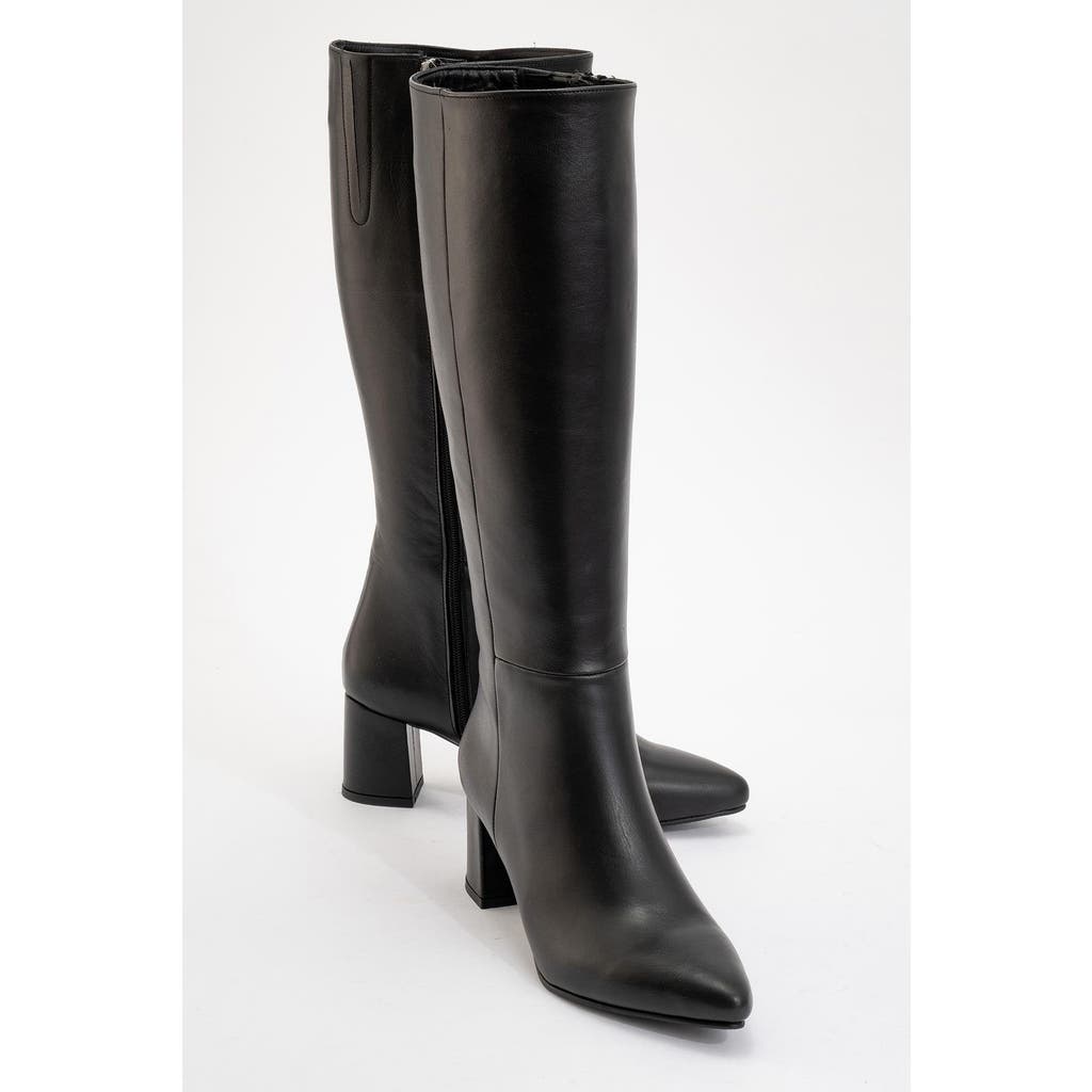 Forever & Always Shoes Sejas Leather Block Heel Knee-high Boot In Black