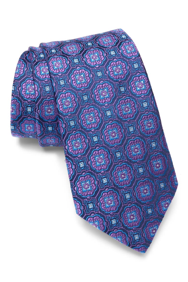 Ashbridge Ornate Medallion Silk Blend Tie, Main, color, PURPLE