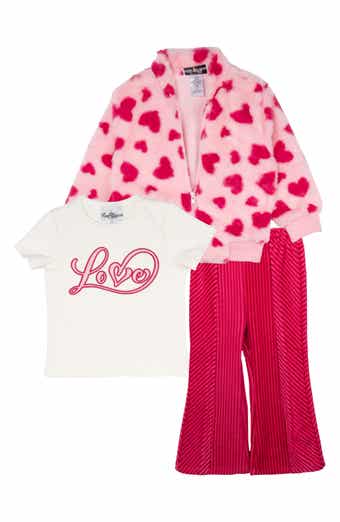 Rare Editions Kids' Faux Fur Jacket, Graphic T-Shirt & Flare Pants Set