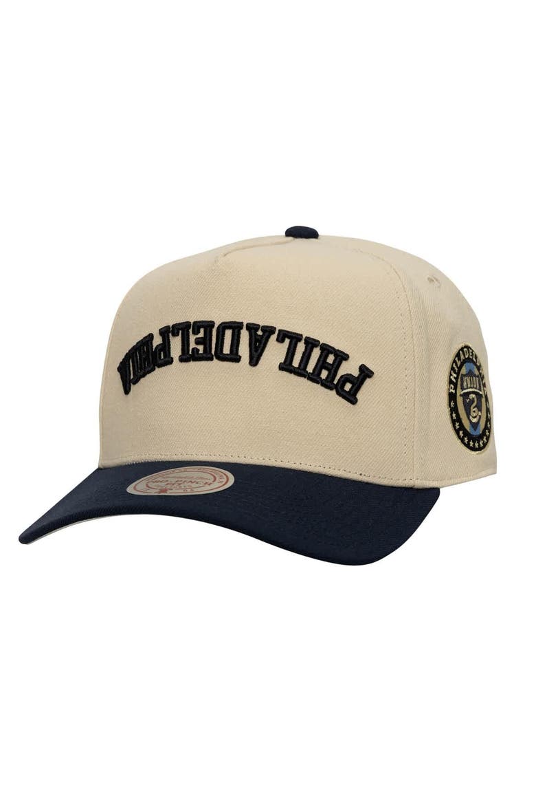 Men's Mitchell & Ness  Cream/Navy Philadelphia Union Upside Down Pro Pinch Snapback Hat, Main, color, Cream