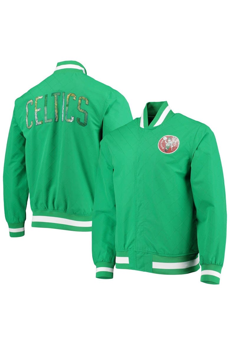 Men's Boston Celtics Kelly Green Mitchell & Ness Hardwood Classics 75th Anniversary Authentic Warmup Full-Snap Jacket, Main, color, Kelly Green