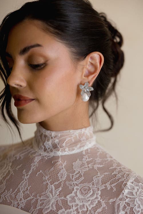 Untamed Petals Sonnet Pearl Drop Earrings In Metallic