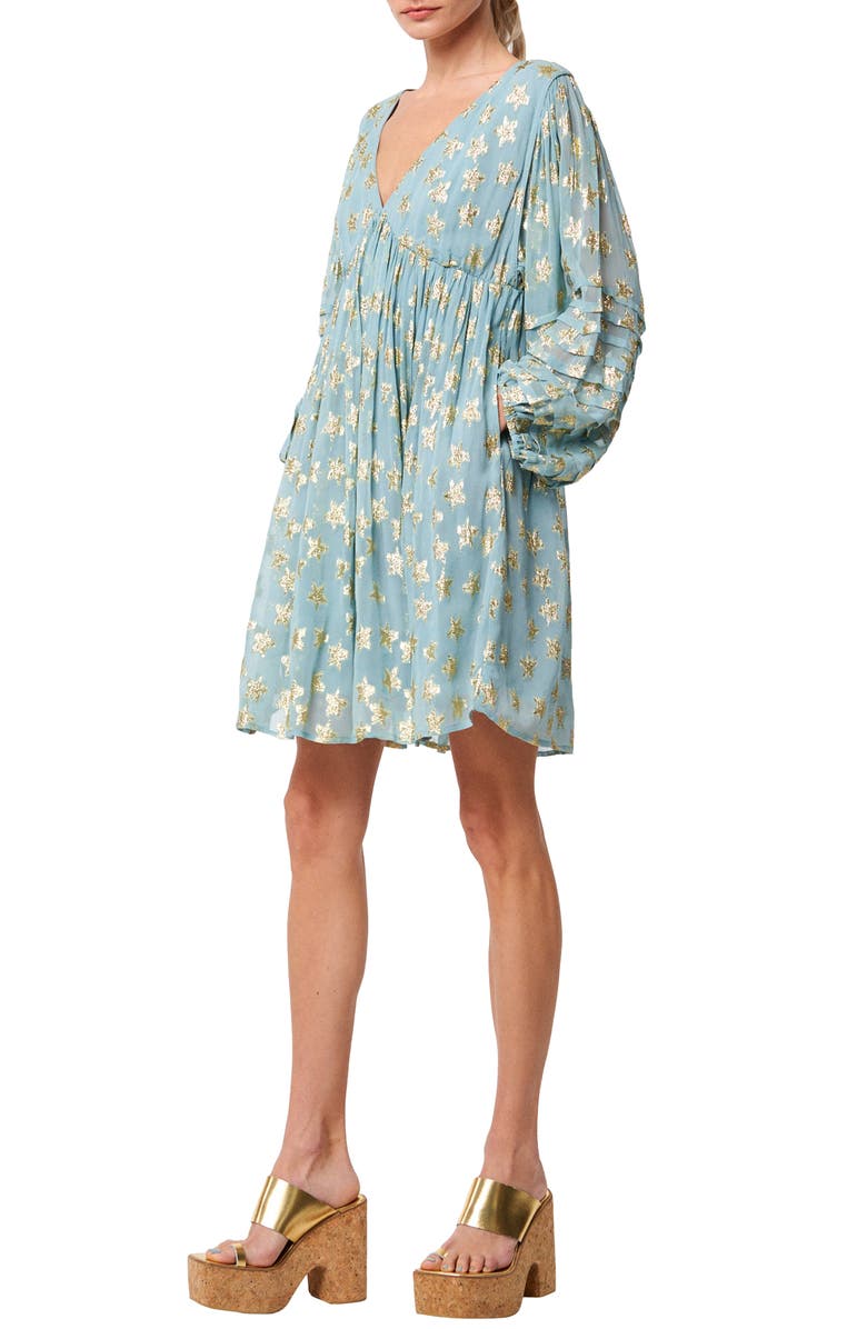 CIEBON Sallie Metallic Star Print Long Sleeve Minidress, Alternate, color, Dusty Blue