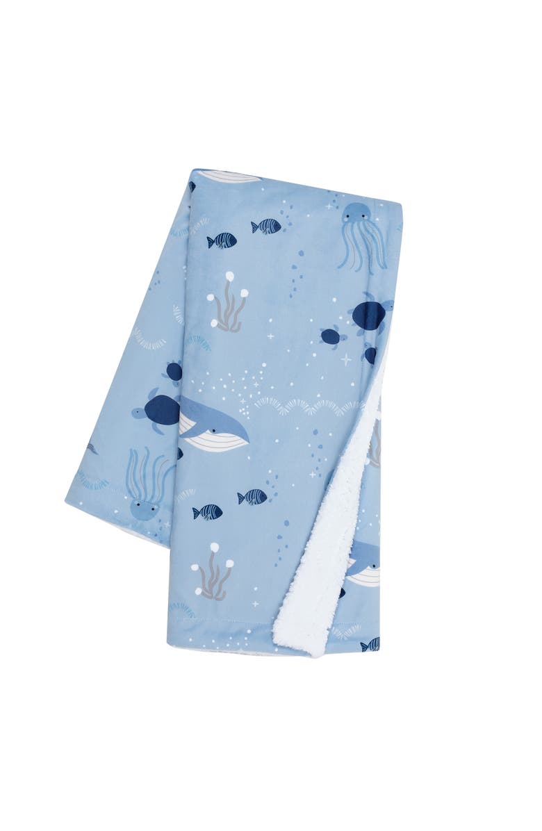 Lambs & Ivy Bubbles & Squirt Ocean/Aquatic Whale Soft Fleece Baby Blanket, Main, color, Blue