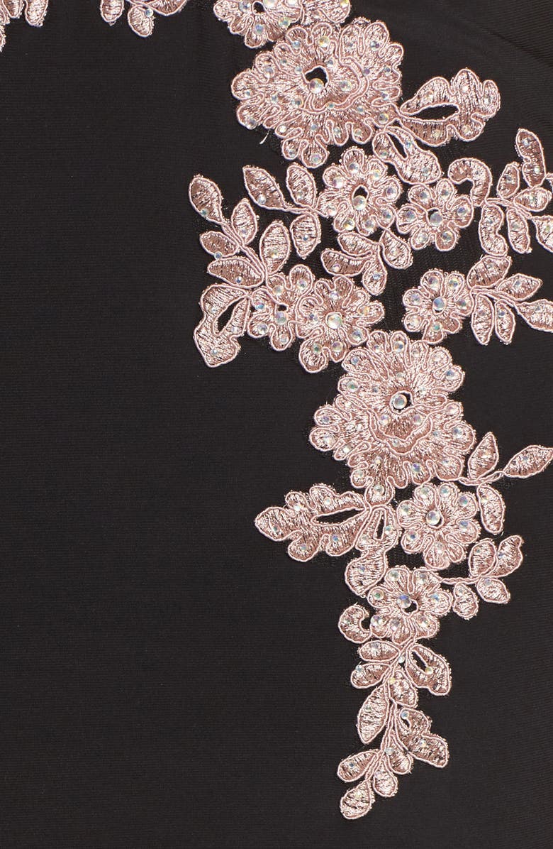 Blondie Nites Appliqué Strapless Bustier Gown, Alternate, color,