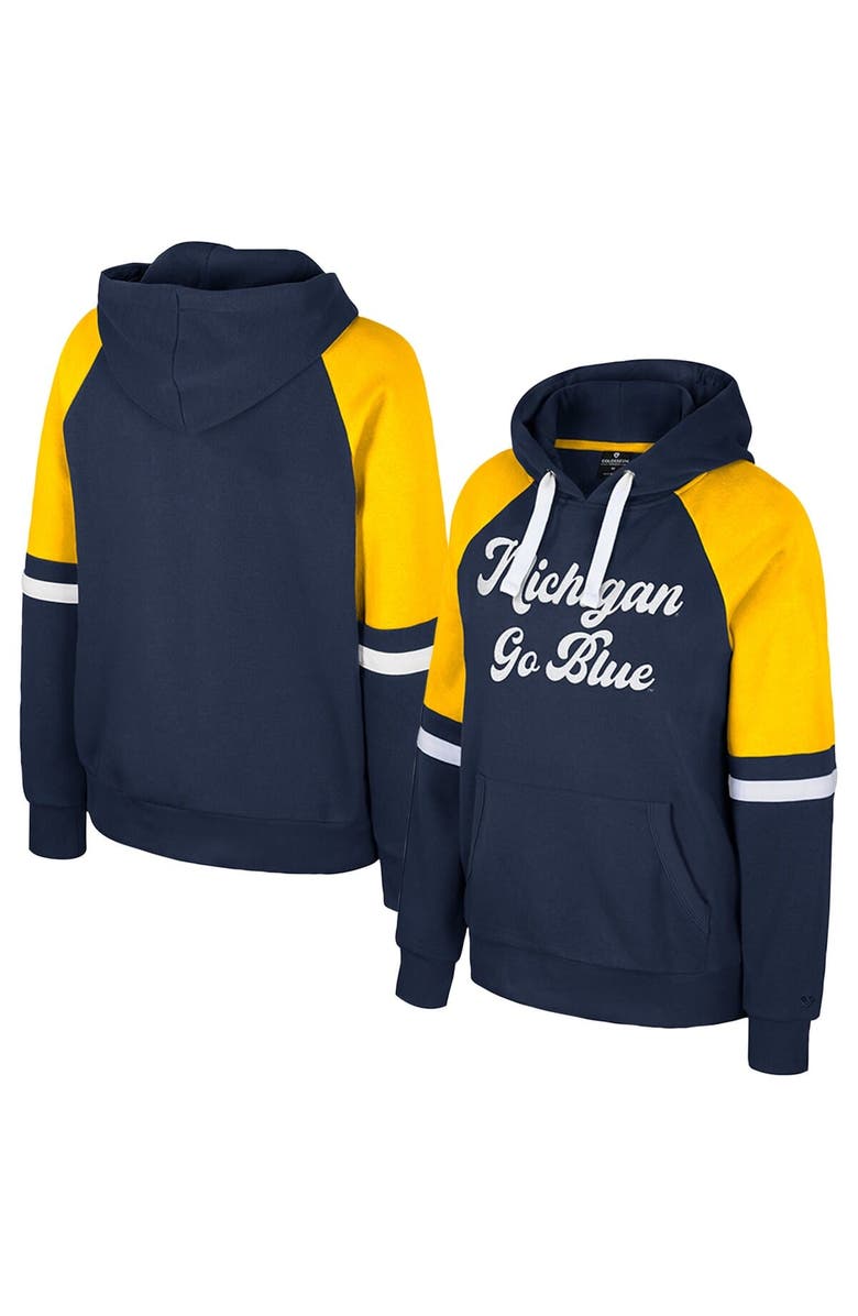 COLOSSEUM Women's Colosseum Navy Michigan Wolverines Oversized Colorblock Pullover Hoodie, Main, color, Navy