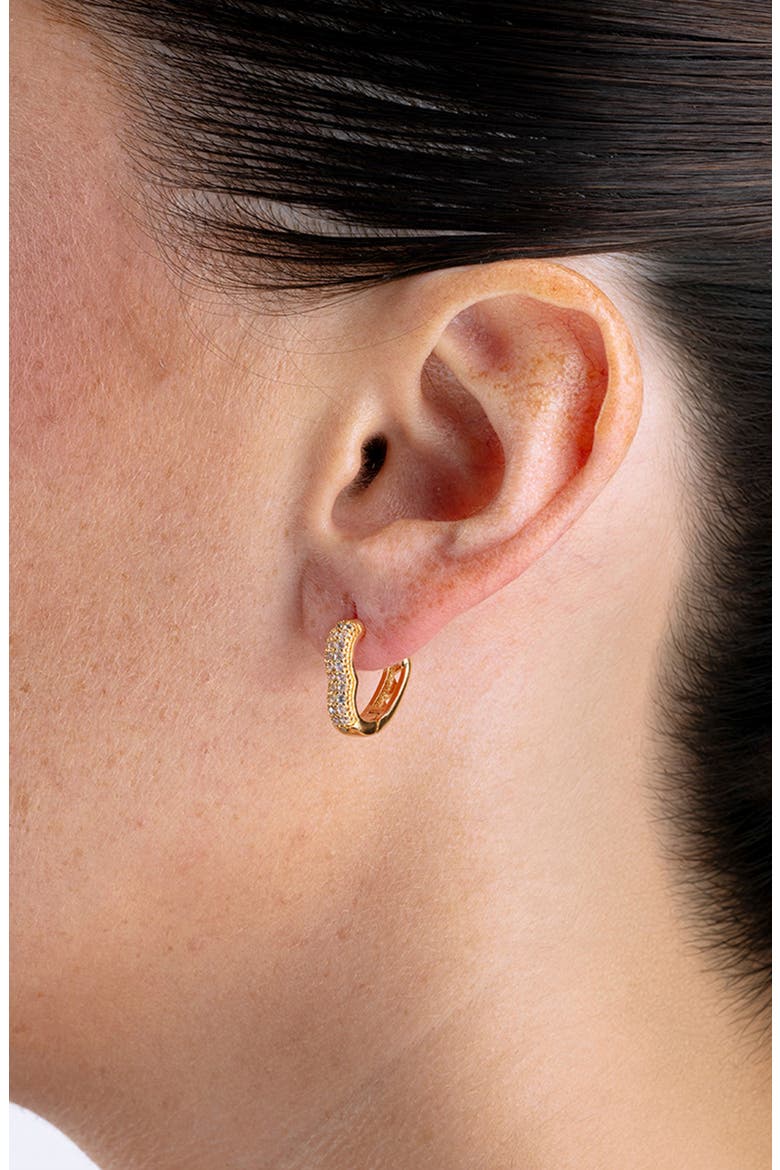 Pavé Cubic Zirconia Huggie Hoop Earrings, Alternate, color, GOLD
