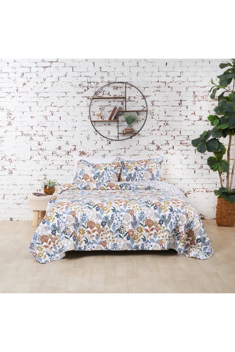 Delilah Spring Floral Cotton Quilt Set  - Reversible and Machine Washable, Alternate, color, Blue