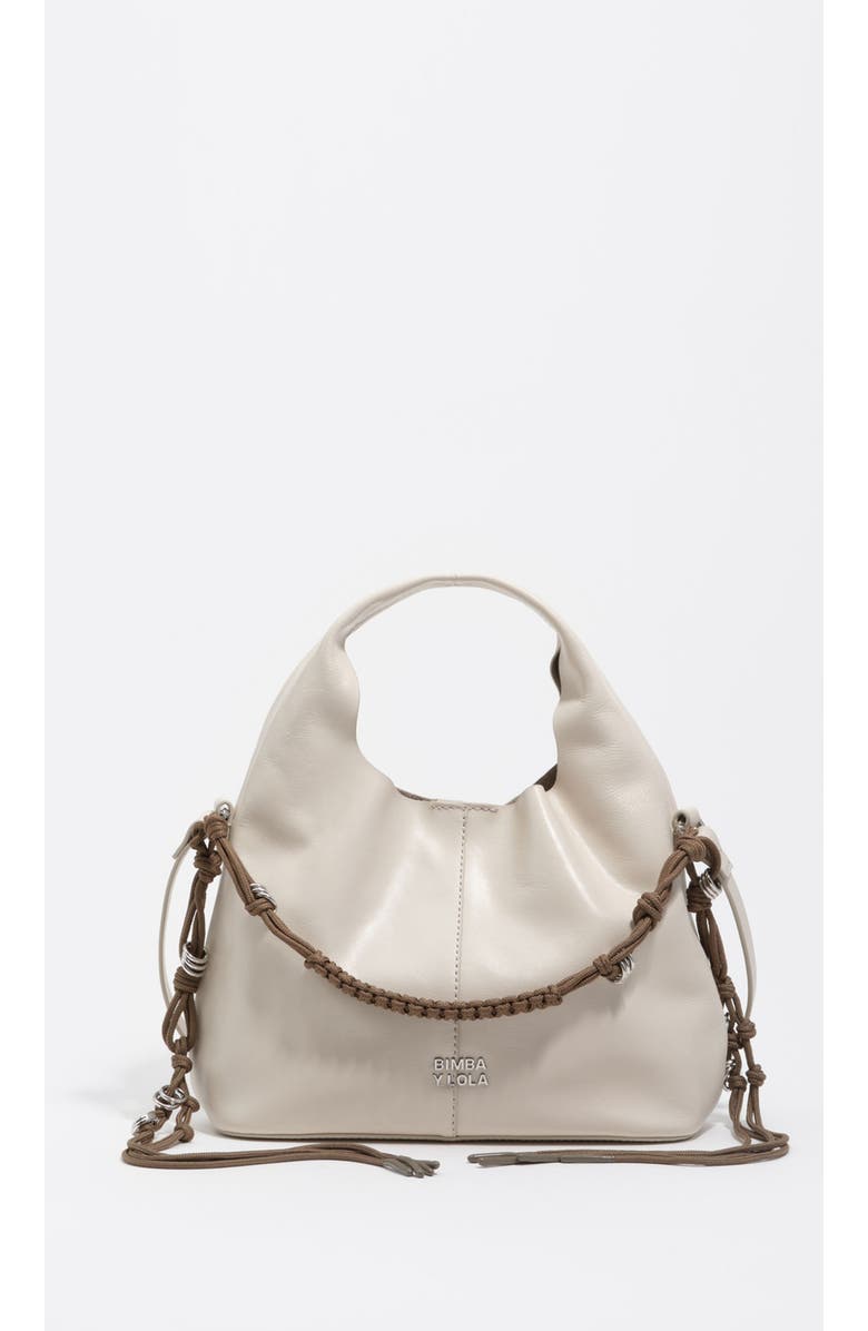 Bimba y Lola Leather Plaited Handle Paper Bag, Main, color, Ivory