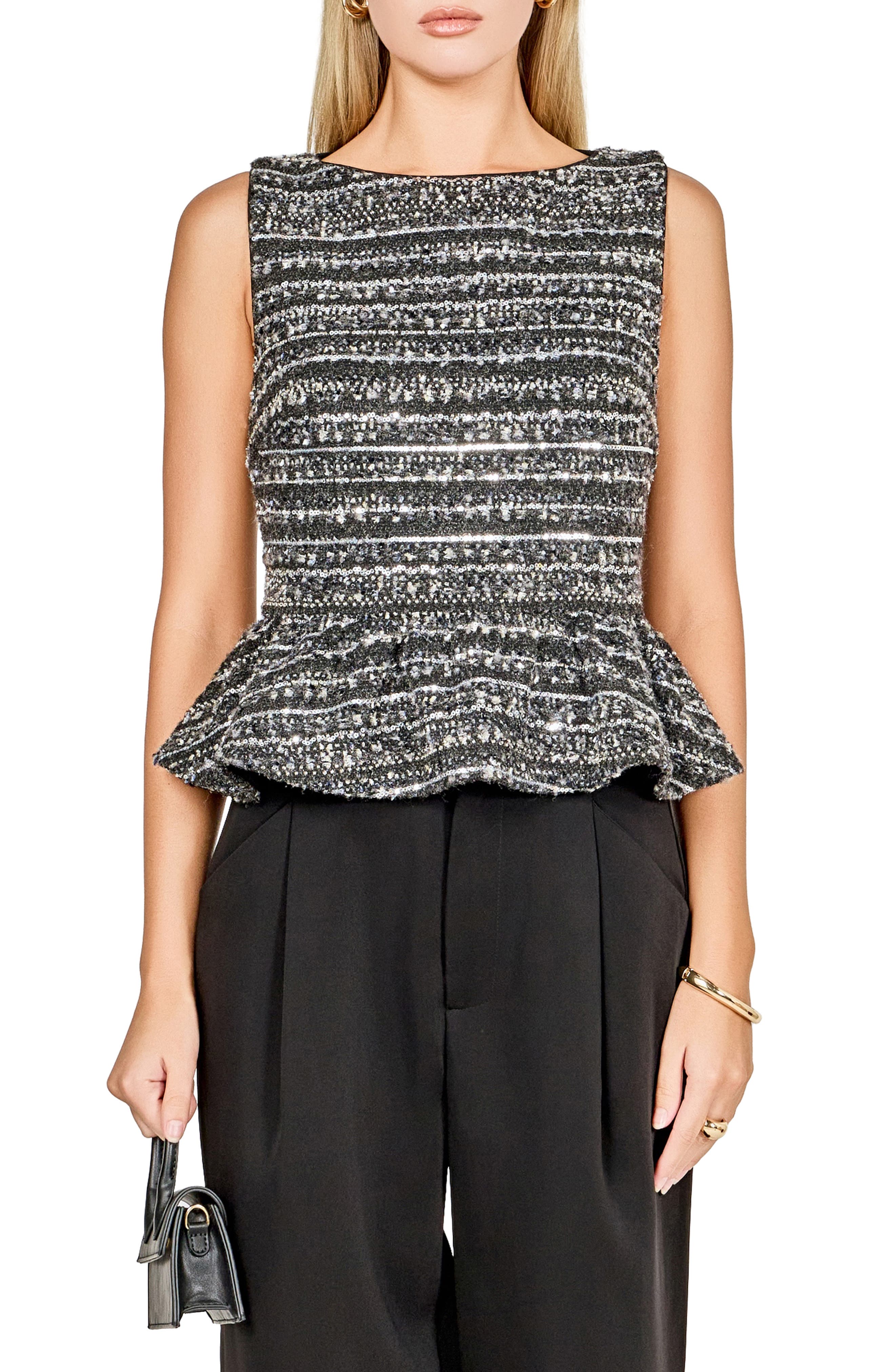 Sequin Texture Sleeveless Peplum Knit Top