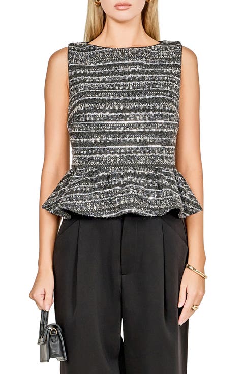 Sequin Texture Sleeveless Peplum Knit Top