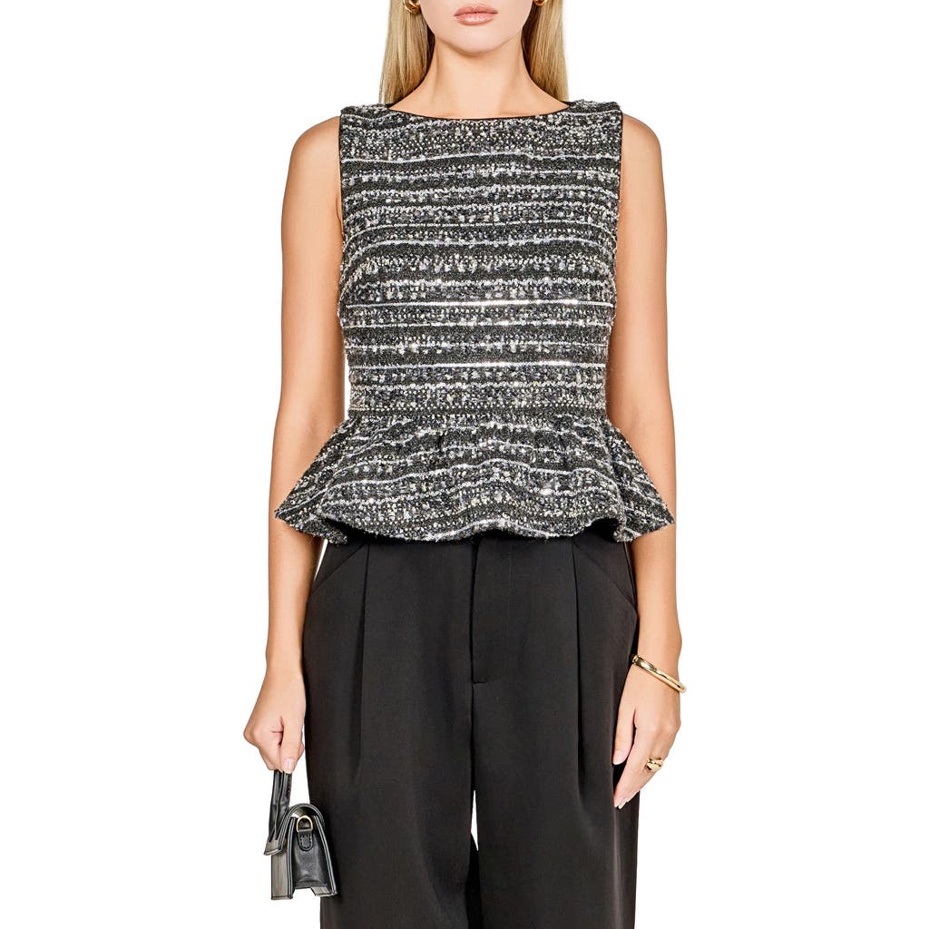Endless Rose Sequin Texture Sleeveless Peplum Knit Top In Gray