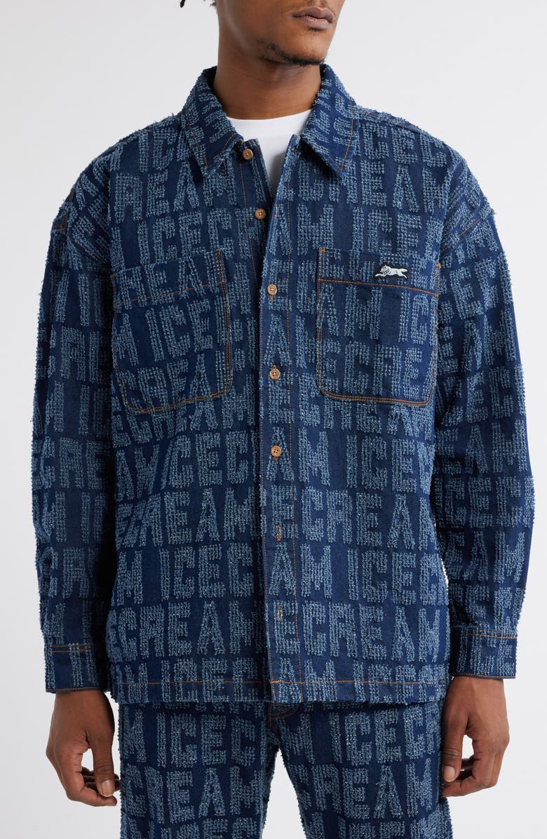 ICECREAM Echo Oversize Fil Coupé Button-Up Shirt Jacket, Alternate, color, Blue Moon