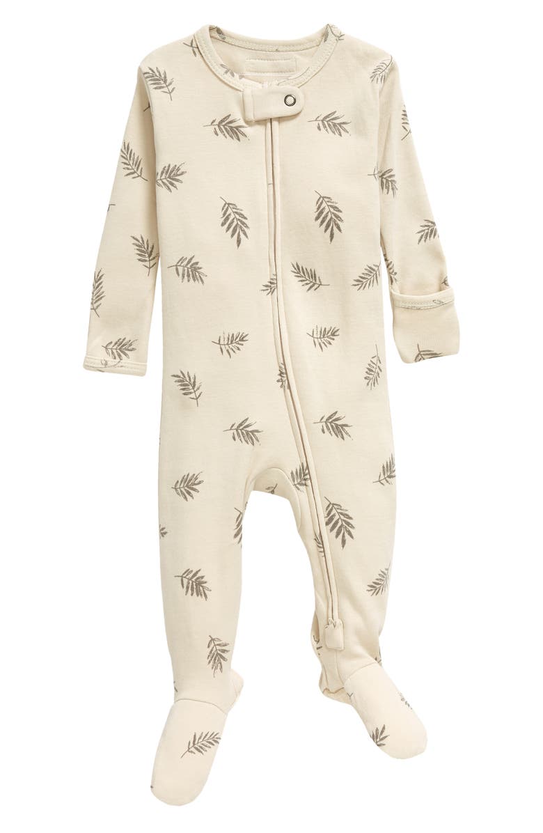 L'ovedbaby Fern Print Fitted One-Piece Footie Pajamas, Main, color, 