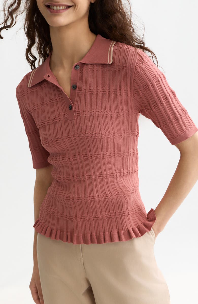 Scotch & Soda Ripple Stitch Knit Polo Top, Alternate, color, Withered Rose