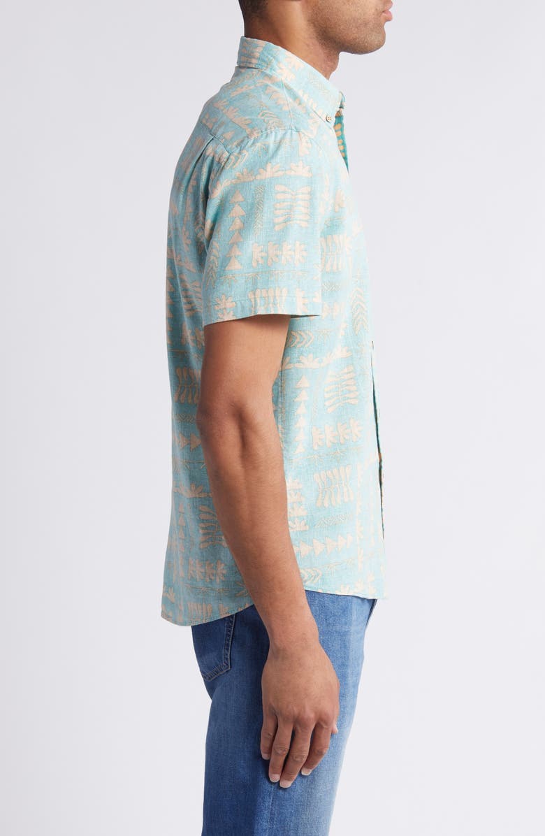 Faherty Breeze Short Sleeve Button-Down Shirt, Alternate, color, Teal Naupaka