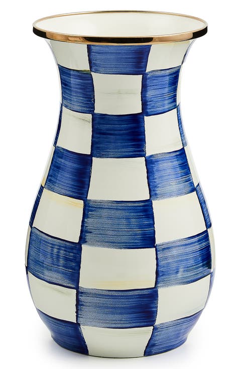 Royal Check Enameled Steel Tall Vase