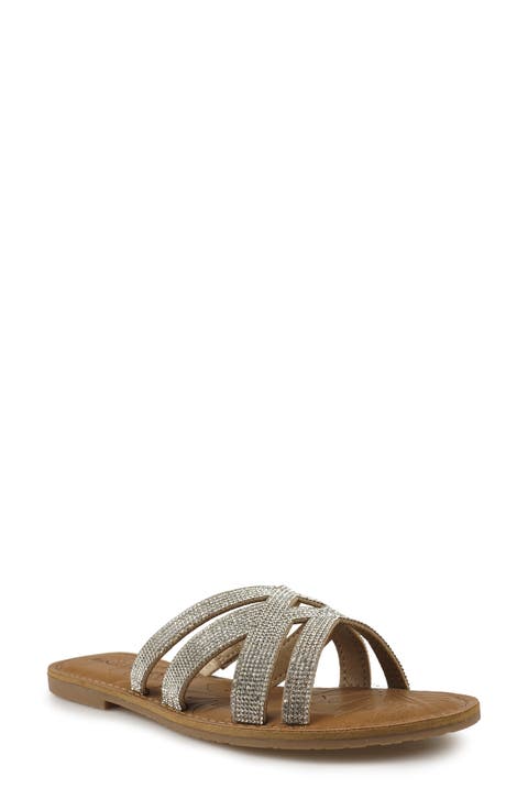 Rhinestone Crisscross Slide Sandal (Women)