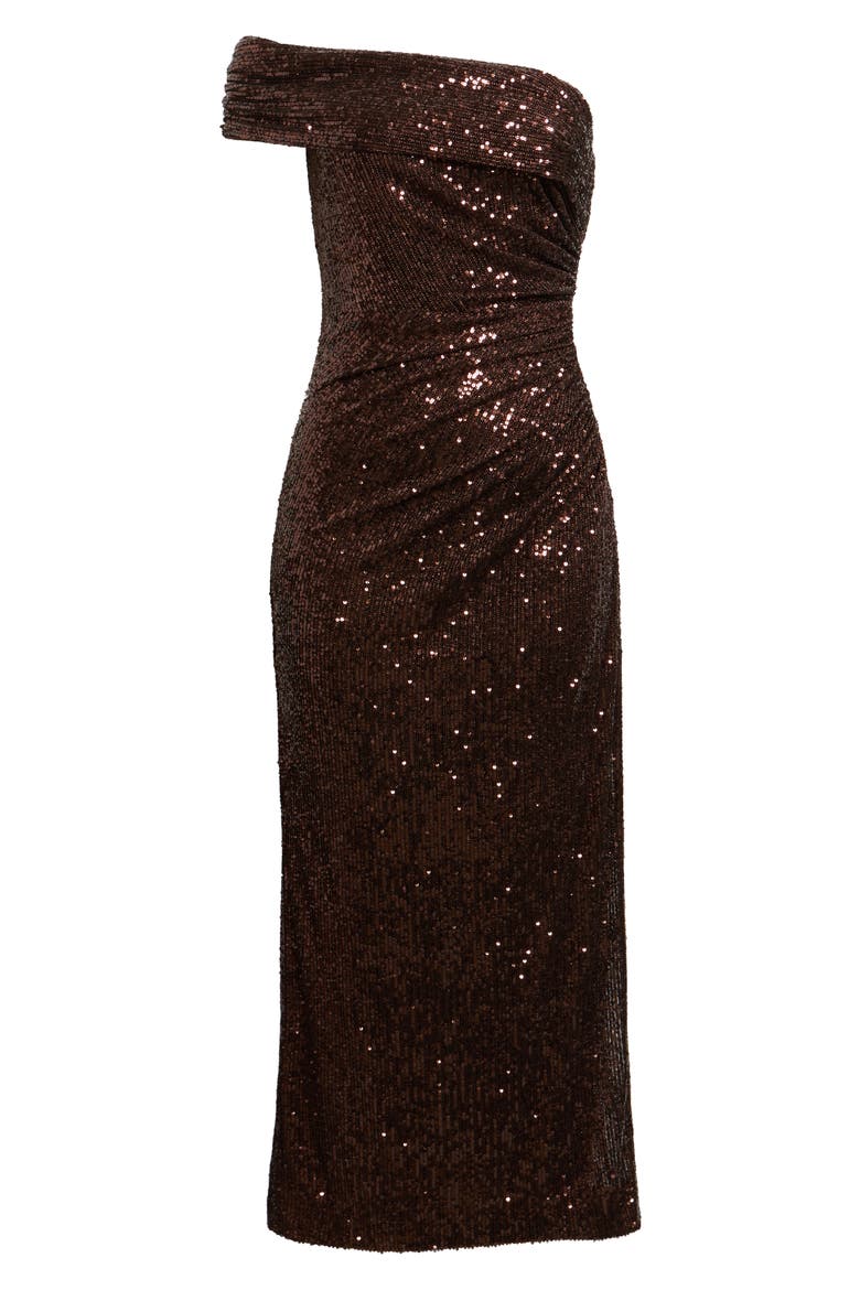 Sequin Ruched Gown, Main, color, CHOCOLATE