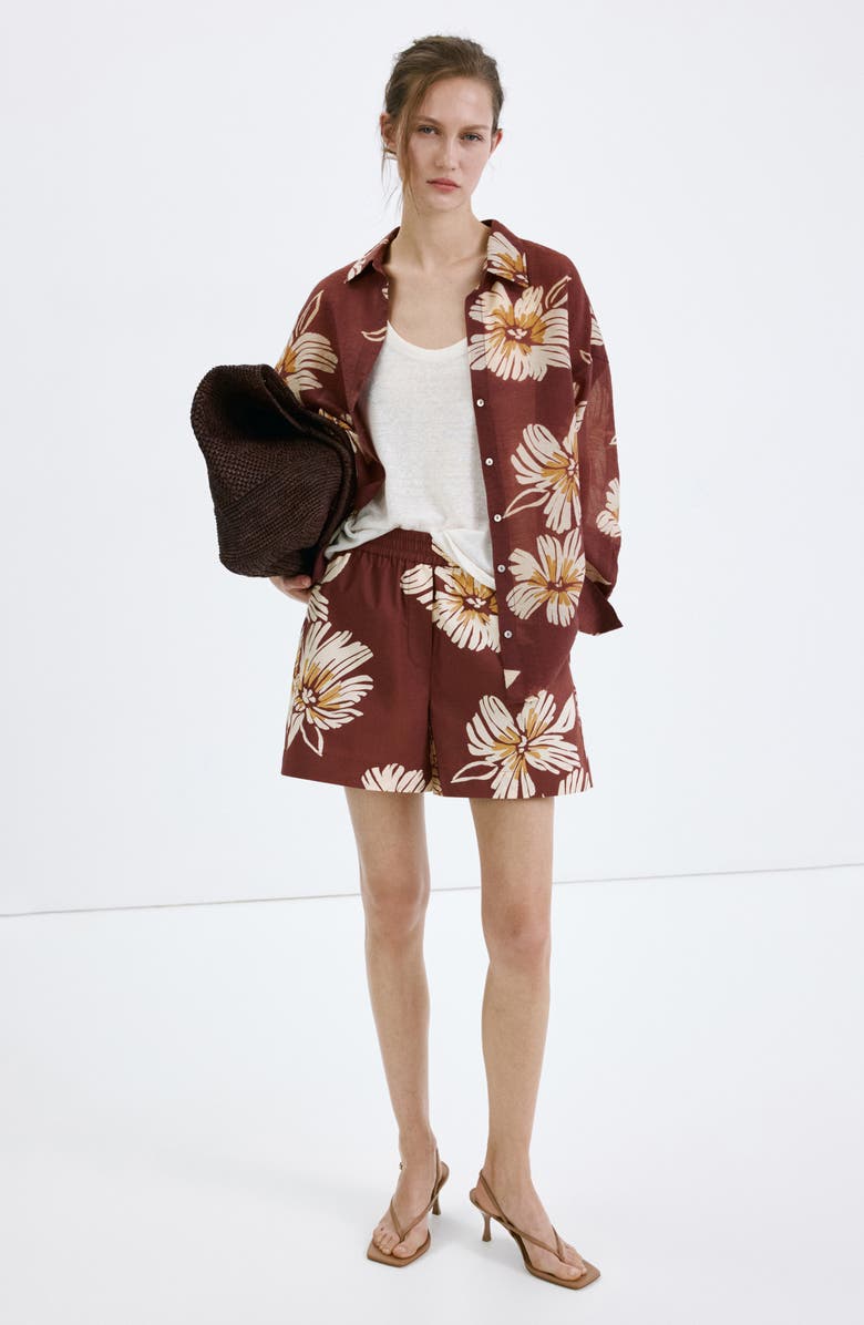 MANGO Floral Cotton Shorts, Alternate, color, Burgundy