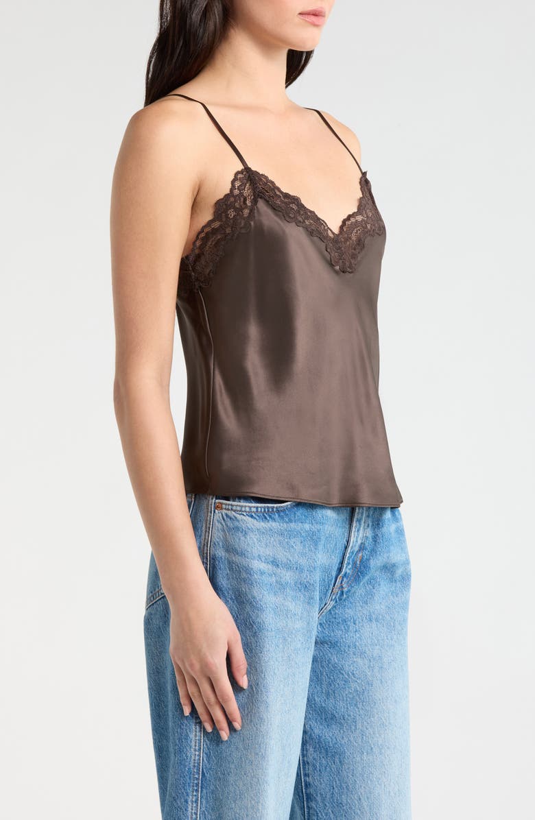 Reformation Teddy Lace Trim Silk Crop Camisole, Alternate, color, Black Pearl Lace
