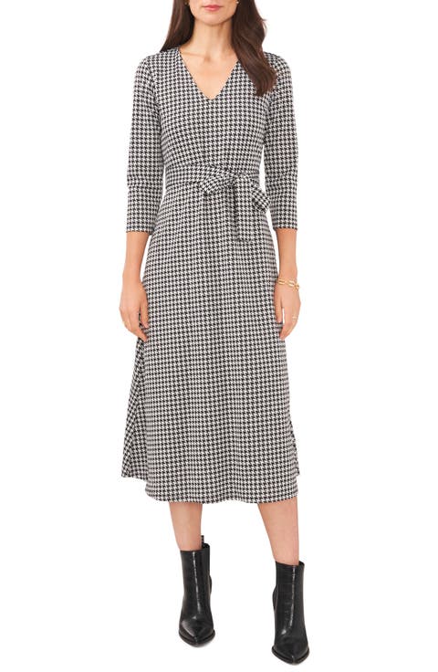 Houndstooth Check Jacquard Midi Dress