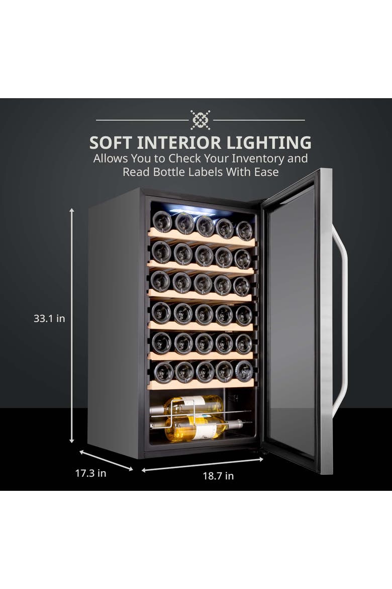 34 Bottle Compressor Wine Refrigerator, Freestanding Wine Cooler with Lock, Alternate, color, Silver