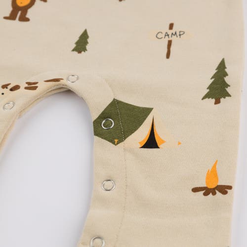 Oh Baby! Brand Camping Print One Button Romper French Terry- Infant In Neutral
